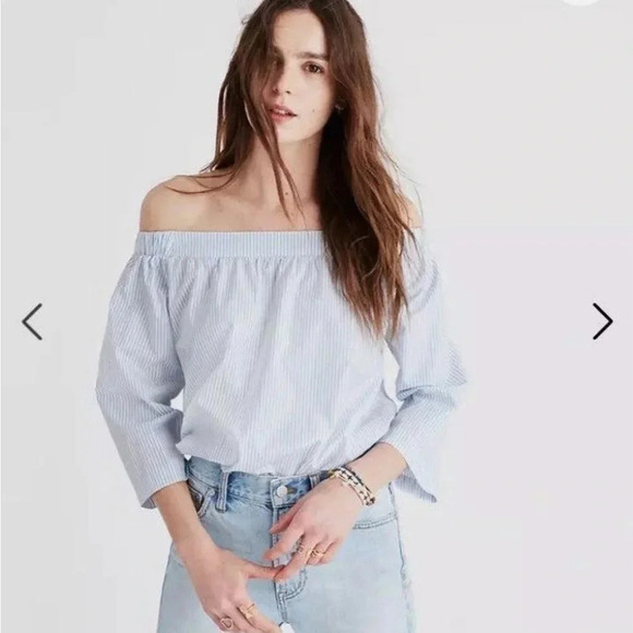 Madewell Clean Off The Shoulder Top Blue White Stripe. Excellent condition.Small - Picture 1 of 9